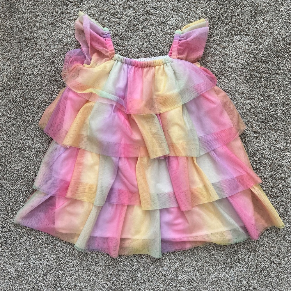 Janie and Jack Rainbow Tiered Tulle Dress with Flutter Sleeves- Size 2T